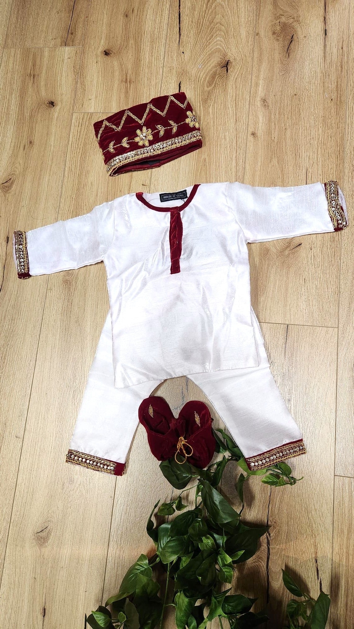 Boys Hand Embroidered Pasni Dress Set in Maroon