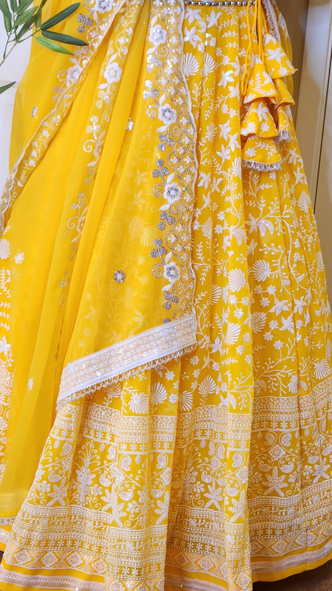 Yellow Handwork Thread Embroidered Lehenga with Boutique Blouse and Dupatta