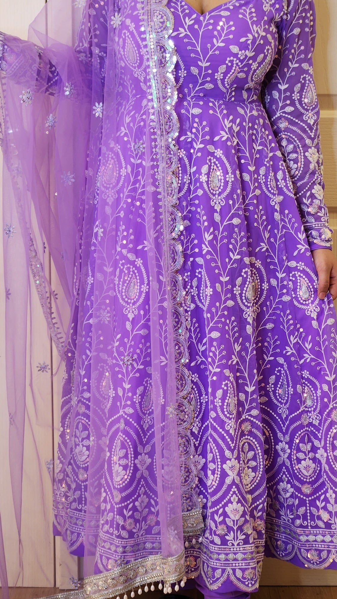 Purple Boutique Anarkali Set With Heavy Embroidery Sequin Work