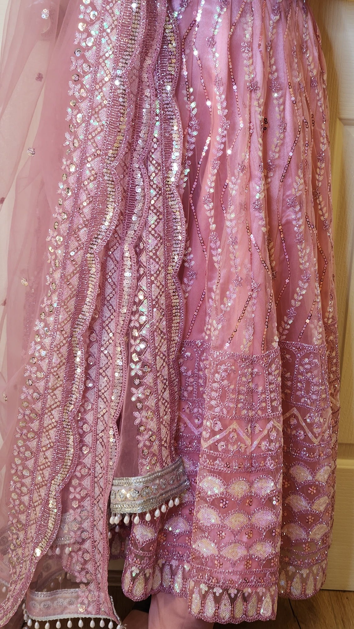 Rose Pink Boutique Anarkali Set with Floral Embroidery and Sequin Work