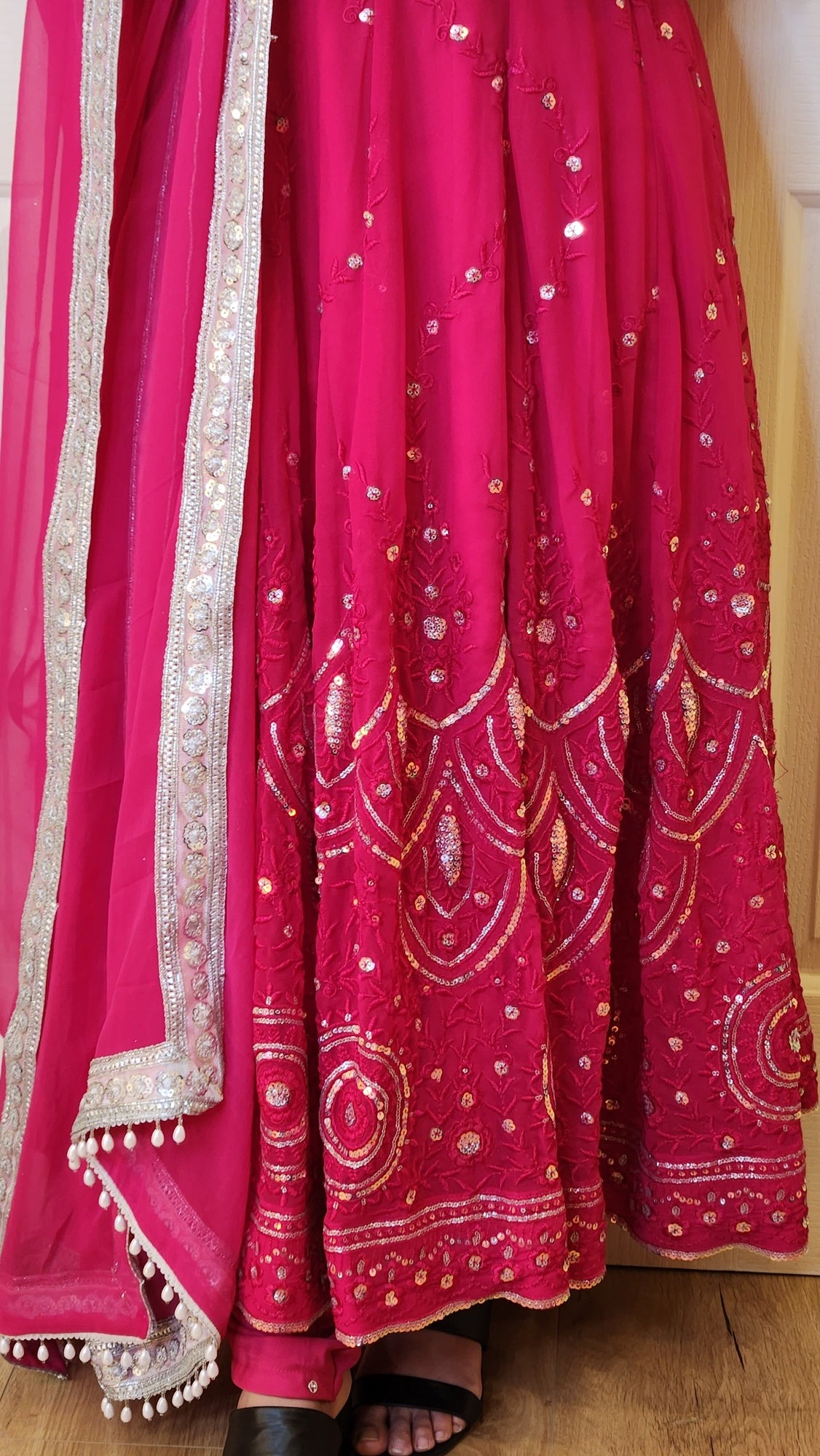 Pink Boutique Anarkali Set With Embroidery & Sequin Work