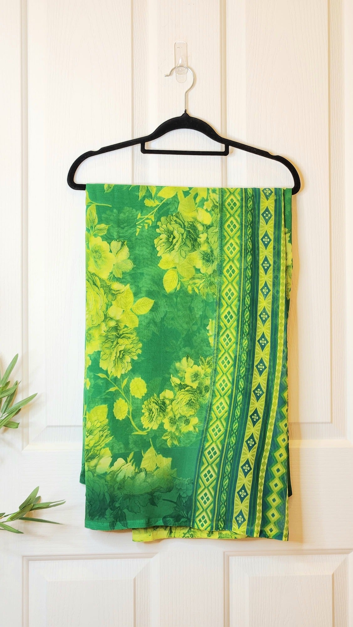 Chiffon Floral Saree in Bright Green with Mixed Color Palette Gemma