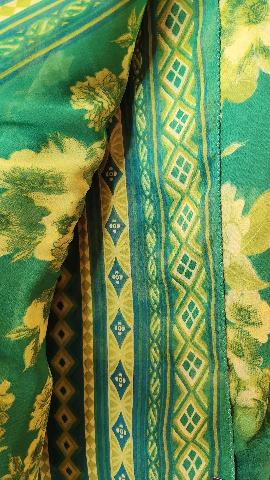 Chiffon Floral Saree in Bright Green with Mixed Color Palette Gemma