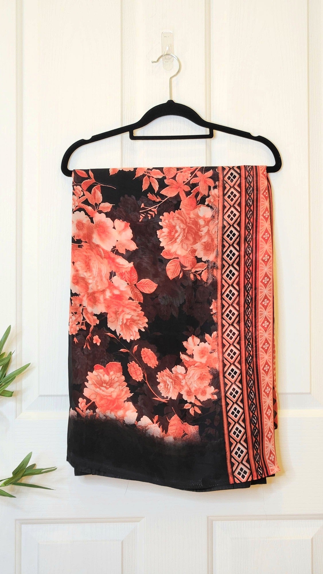 Chiffon Floral Saree in Black with Mixed Color Palette Poppy