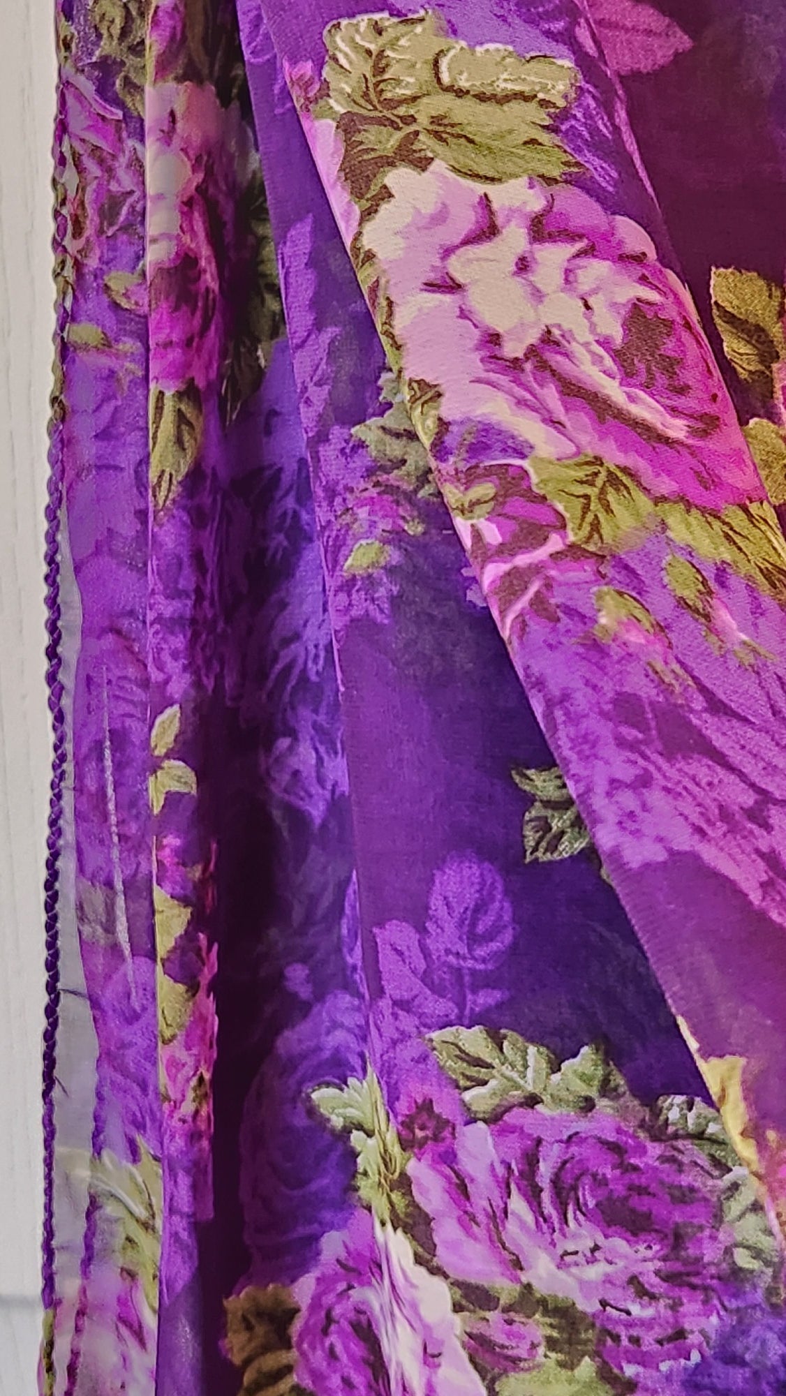 Chiffon Floral Saree in Purple with Mixed Color Palette Mia