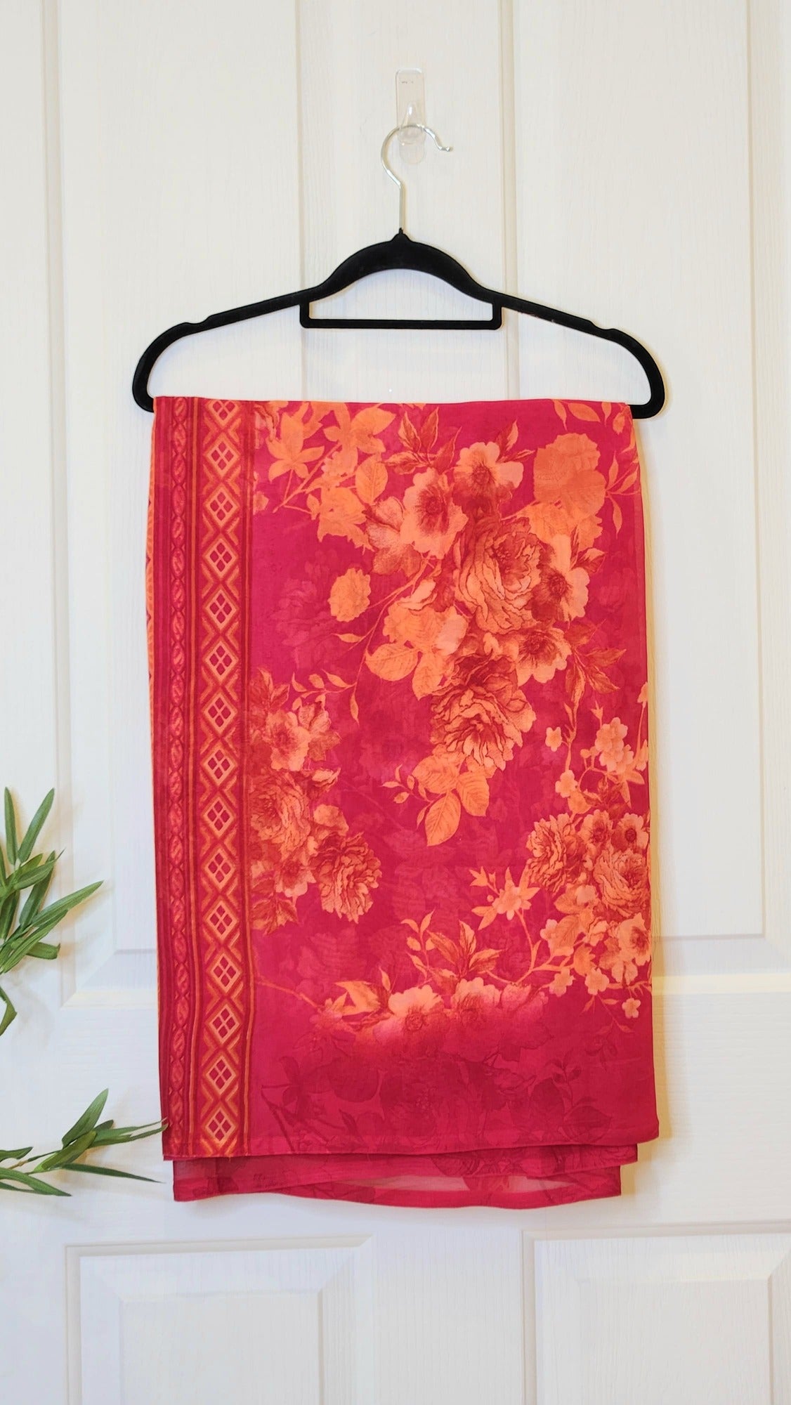 Chiffon Floral Saree in Dark Pink with Mixed Color Palette Diamond