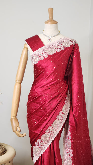 Gajji Silk Saree With Thread Embroidered Border - House of Nepal