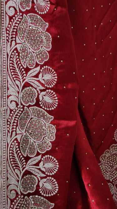 Gajji Silk Saree With Thread Embroidered Border - House of Nepal