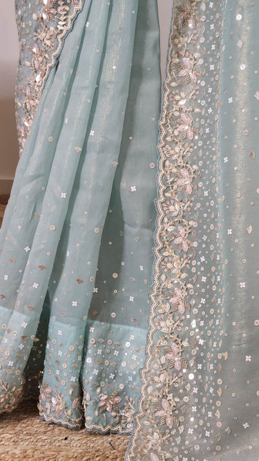 Metal Organza Handwork Saree - House of Nepal