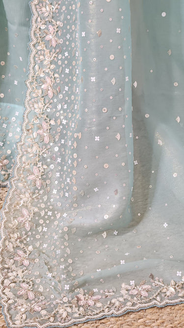 Metal Organza Handwork Saree - House of Nepal