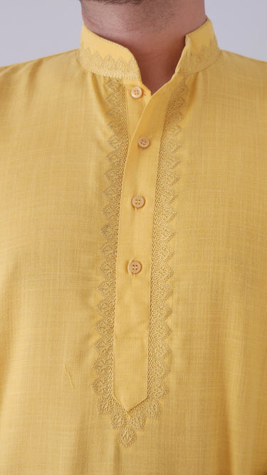 Yellow Cotton Mens Kurta Cassia