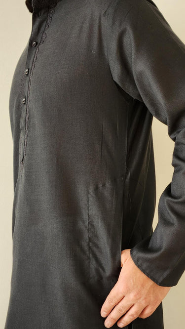 Black Cotton Mens Kurtha Cassia