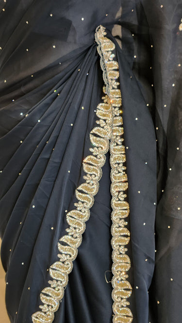 Light Georgette Saree with Golden Handwork Sonar - House of Nepal