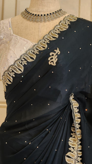 Light Georgette Saree with Golden Handwork Sonar - House of Nepal