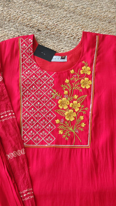 Girls Cotton Kurta in Pink with Trouser and Shawl - House of Nepal