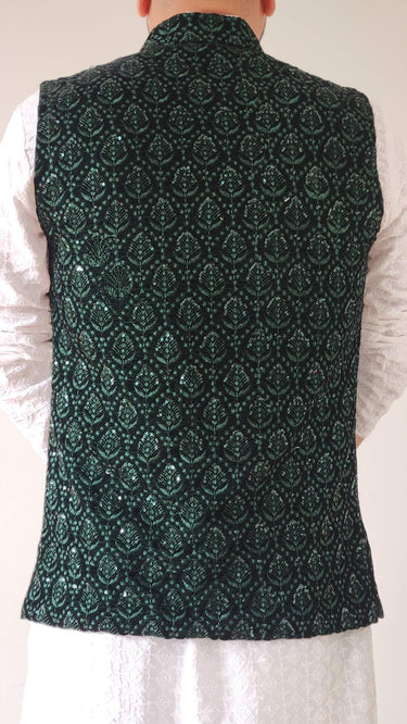 Velvet Nehru Jacket in Green
