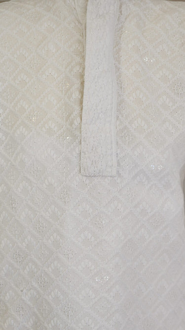 White Chikankari Kurta Pajama for Boys