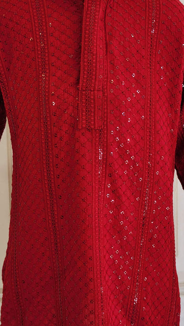 Maroon Rayon Chikankari Kurta Pajama for Boys