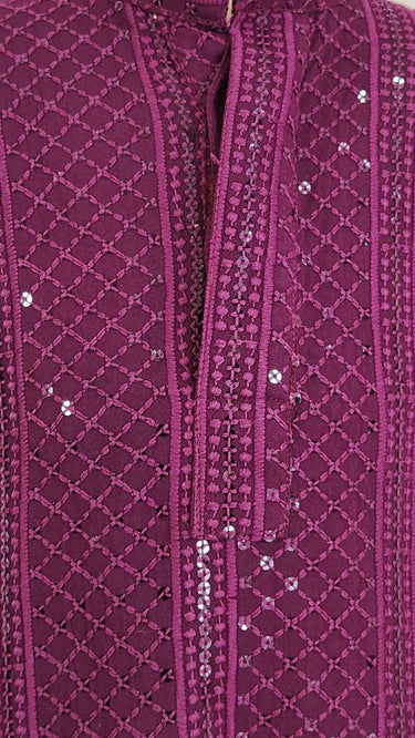 Wine Rayon Chikankari Kurta Pajama for Boys