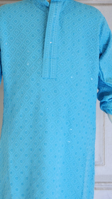Sky Blue Chikankari Kurta Pajama for Boys