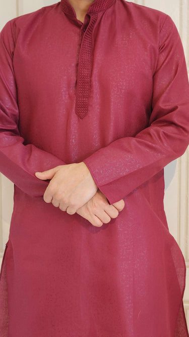 Foil Printed Mens Cotton Kurta in Maroon