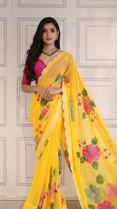 Floral Saree With Swarovski Work