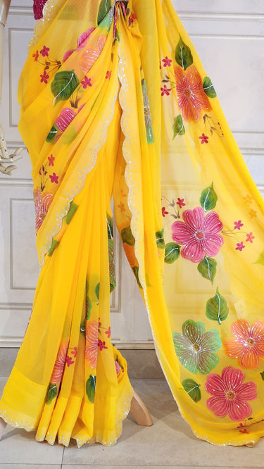 Floral Saree With Swarovski Work