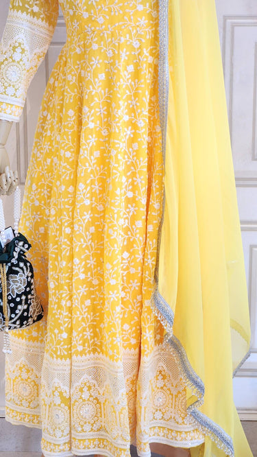 Yellow Thread Embroidered Boutique Anarkali