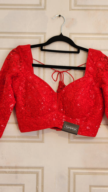 Red Full Sleeve Chikankari Boutique Blouse