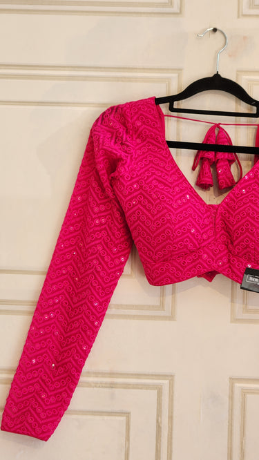 Full Sleeve Pink Thread and Mirror Work Boutique Blouse