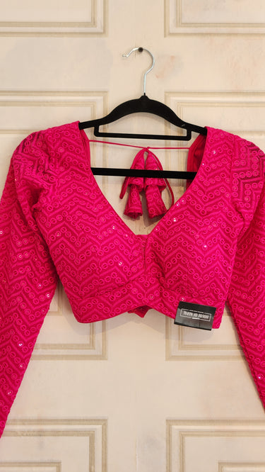 Full Sleeve Pink Thread and Mirror Work Boutique Blouse