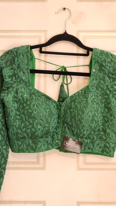 Chikankari Blouse in Green Full Sleeves