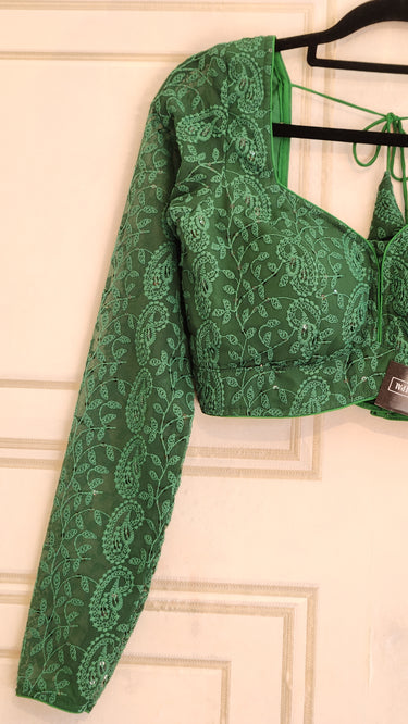Chikankari Blouse in Green Full Sleeves