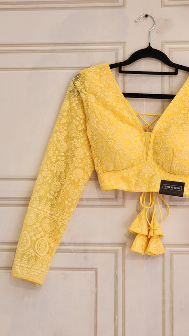 Full Sleeve Light Yellow Chikankari Boutique Blouse