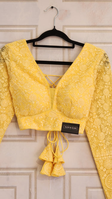 Full Sleeve Light Yellow Chikankari Boutique Blouse