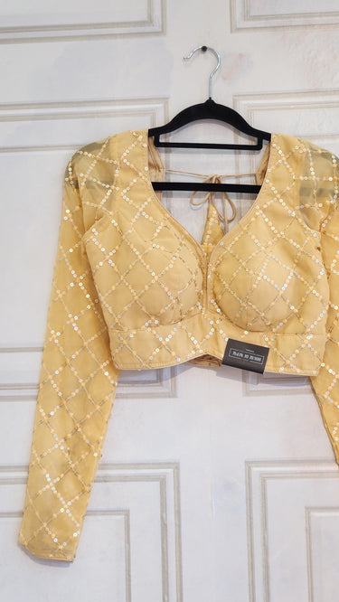 Full Sleeve Golden Sequin Work Boutique Blouse
