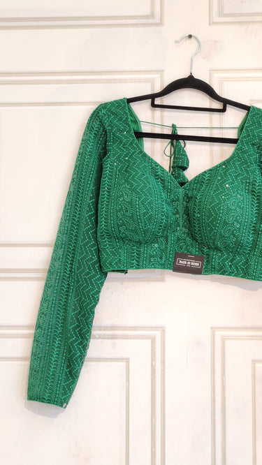 Full Sleeve Chikankari Boutique Blouse in Green