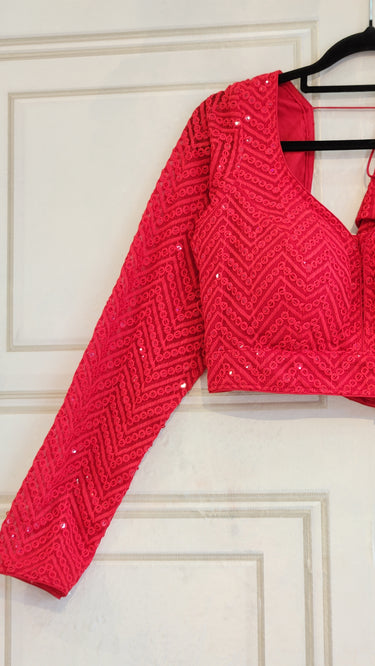 Full Sleeve Red Thread and Mirror Work Boutique Blouse