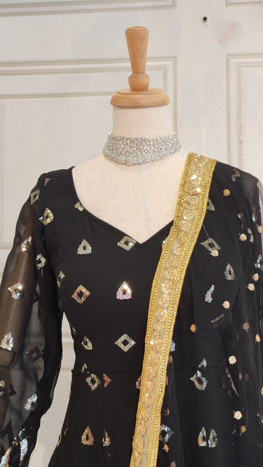 Black Sequin Embroidered Boutique Anarkali Set
