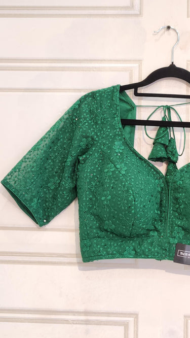 Half Sleeve Thread Work Green Boutique Blouse