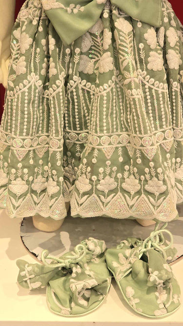 Green Pasni Frock for Baby Girl With Hair Band and Shoes