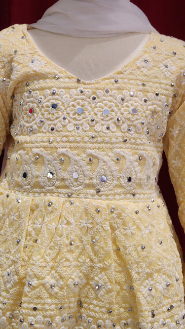 Girls Cotton Chikankari Kurta in Yellow