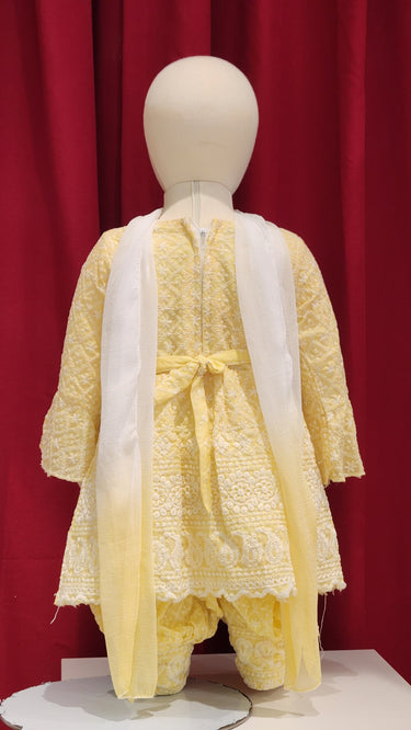 Girls Cotton Chikankari Kurta in Yellow