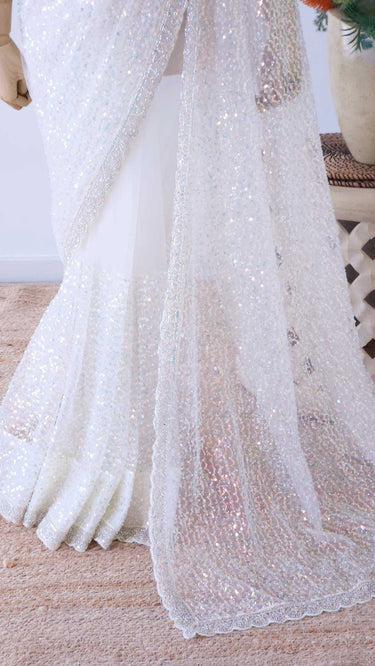 Net Hand Embroidered Saree
