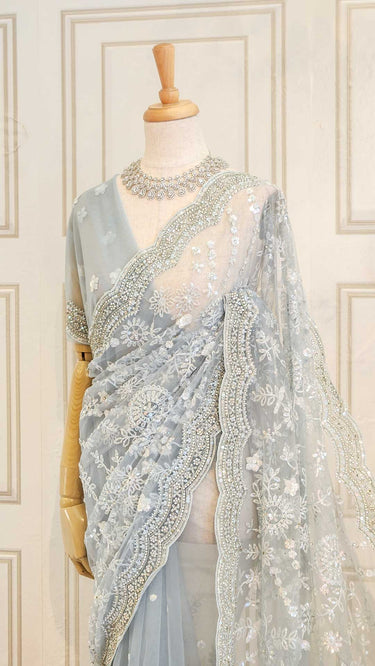 Net Handwork Zircon Saree