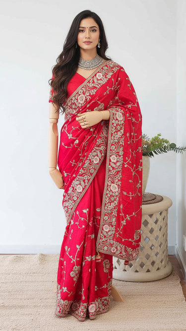 Heavy Jaal Saree with Hand Work