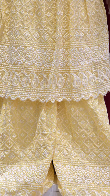 Yellow Chikankari Jacket Suit for Girls