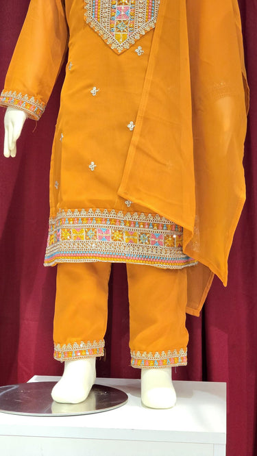 Girls Georgette Kurta with Zariwork in Mustard