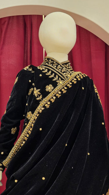 Girls Black Velvet Ethnic Lehenga with Handwork