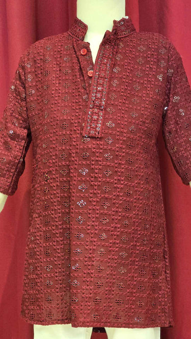 Maroon Chikankari Kurta Pajama for Boys